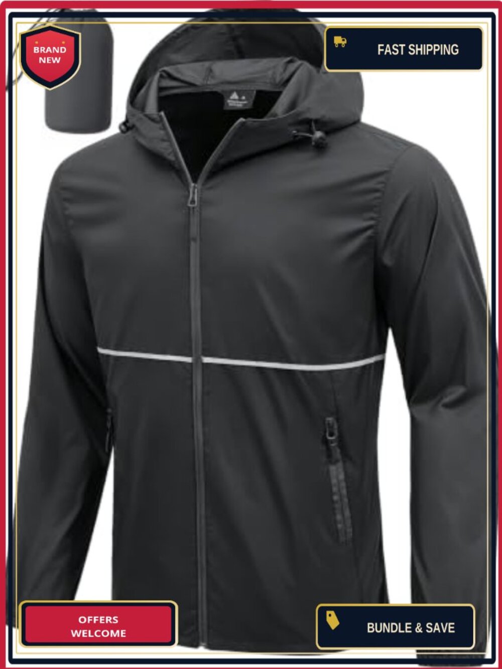 Waterproof Packable Raincoat Men's Lightweight Rain Jacket with Hood